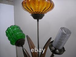 Vintage Stained Glass Danish Funky Retro Cattail Spaghetti Lamp