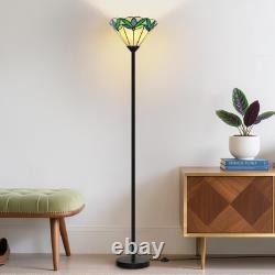 Vintage Stained Glass Floor Lamp, Tree Leaf Pattern, Torchiere Design, Foot Swit