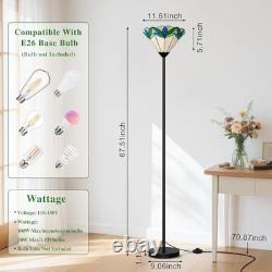 Vintage Stained Glass Floor Lamp, Tree Leaf Pattern, Torchiere Design, Foot Swit