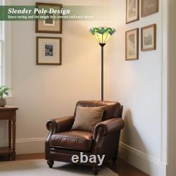 Vintage Stained Glass Floor Lamp, Tree Leaf Pattern, Torchiere Design, Foot Swit
