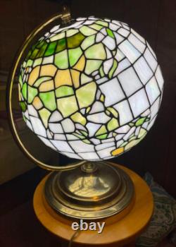 Vintage Stained Glass Globe Lamp, Planet Earth, World circa 1980s Excellent Cond