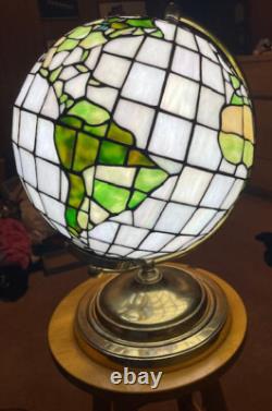 Vintage Stained Glass Globe Lamp, Planet Earth, World circa 1980s Excellent Cond