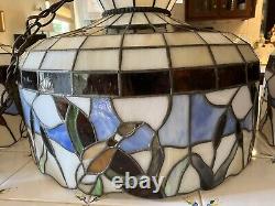 Vintage Stained Glass Hanging Light Lamp 19 Inch Dia. Mallard Duck Handcrafted