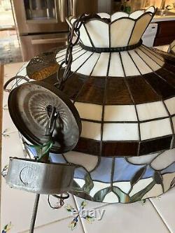 Vintage Stained Glass Hanging Light Lamp 19 Inch Dia. Mallard Duck Handcrafted