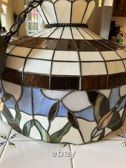 Vintage Stained Glass Hanging Light Lamp 19 Inch Dia. Mallard Duck Handcrafted