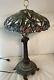 Vintage Stained Glass Lamp Tiffany-style Mosaic Glass Lamp, Floral Brass Stand
