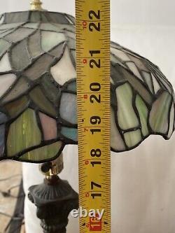 Vintage Stained Glass Lamp Tiffany-Style Mosaic Glass Lamp, Floral Brass Stand