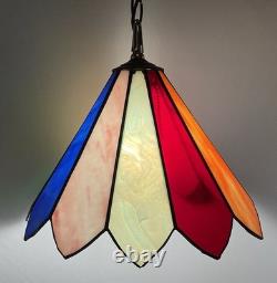 Vintage Stained Glass Multicolor Panel Pendant Hanging Ceiling Light Swag Lamp
