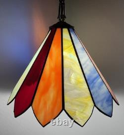 Vintage Stained Glass Multicolor Panel Pendant Hanging Ceiling Light Swag Lamp