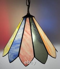Vintage Stained Glass Multicolor Panel Pendant Hanging Ceiling Light Swag Lamp