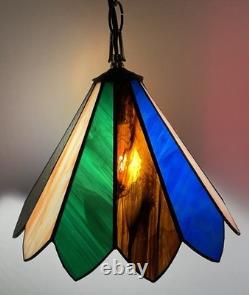 Vintage Stained Glass Multicolor Panel Pendant Hanging Ceiling Light Swag Lamp