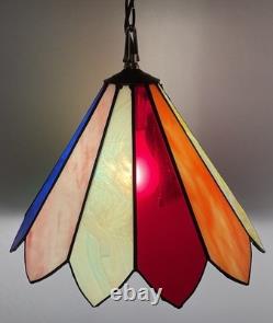 Vintage Stained Glass Multicolor Panel Pendant Hanging Ceiling Light Swag Lamp