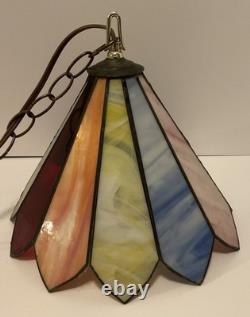 Vintage Stained Glass Multicolor Panel Pendant Hanging Ceiling Light Swag Lamp