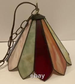 Vintage Stained Glass Multicolor Panel Pendant Hanging Ceiling Light Swag Lamp
