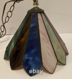 Vintage Stained Glass Multicolor Panel Pendant Hanging Ceiling Light Swag Lamp