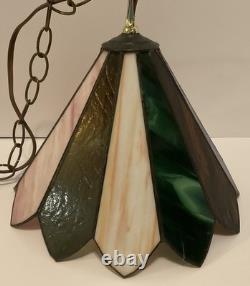 Vintage Stained Glass Multicolor Panel Pendant Hanging Ceiling Light Swag Lamp