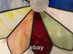 Vintage Stained Glass Multicolor Panel Pendant Hanging Ceiling Light Swag Lamp