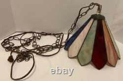 Vintage Stained Glass Multicolor Panel Pendant Hanging Ceiling Light Swag Lamp