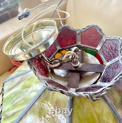 Vintage Stained Glass Pendant Lamp Fruit & Flower Motif