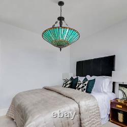 Vintage Stained Glass Pendant Lamp Tiffany Style Ceiling Fixture Hanging Light