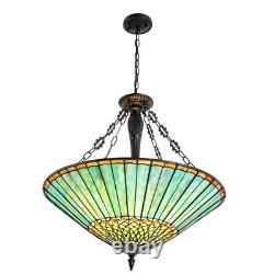 Vintage Stained Glass Pendant Lamp Tiffany Style Ceiling Fixture Hanging Light