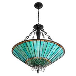 Vintage Stained Glass Pendant Lamp Tiffany Style Ceiling Fixture Hanging Light