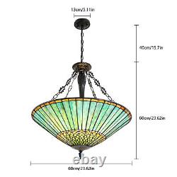 Vintage Stained Glass Pendant Lamp Tiffany Style Ceiling Fixture Hanging Light