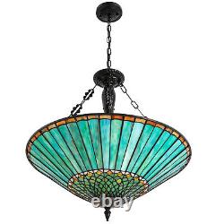 Vintage Stained Glass Pendant Lamp Tiffany Style Ceiling Fixture Hanging Light