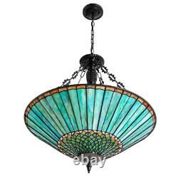 Vintage Stained Glass Pendant Lamp Tiffany Style Ceiling Fixture Hanging Light