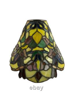 Vintage Stained Glass Pole Lamp Shade Tulip Pattern Floral Oval