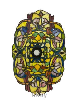 Vintage Stained Glass Pole Lamp Shade Tulip Pattern Floral Oval
