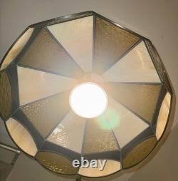 Vintage Stained Glass Swag Pendant Lamp Amber Cream Red 19in Hanging Light