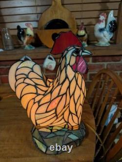 Vintage Stained Glass Type Tiffany Style Rooster Chicken Table Lamp Night Light