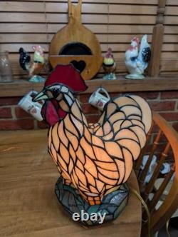 Vintage Stained Glass Type Tiffany Style Rooster Chicken Table Lamp Night Light