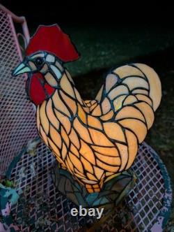 Vintage Stained Glass Type Tiffany Style Rooster Chicken Table Lamp Night Light