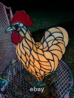 Vintage Stained Glass Type Tiffany Style Rooster Chicken Table Lamp Night Light