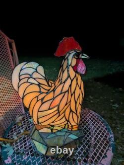 Vintage Stained Glass Type Tiffany Style Rooster Chicken Table Lamp Night Light