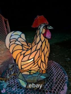 Vintage Stained Glass Type Tiffany Style Rooster Chicken Table Lamp Night Light