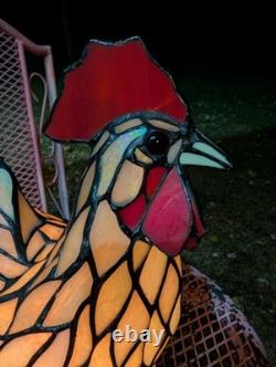 Vintage Stained Glass Type Tiffany Style Rooster Chicken Table Lamp Night Light
