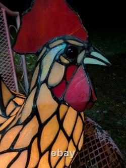 Vintage Stained Glass Type Tiffany Style Rooster Chicken Table Lamp Night Light