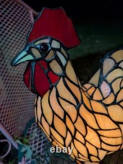 Vintage Stained Glass Type Tiffany Style Rooster Chicken Table Lamp Night Light