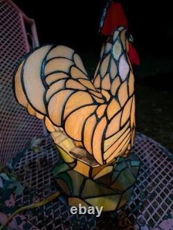 Vintage Stained Glass Type Tiffany Style Rooster Chicken Table Lamp Night Light