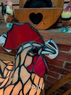 Vintage Stained Glass Type Tiffany Style Rooster Chicken Table Lamp Night Light