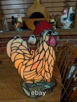 Vintage Stained Glass Type Tiffany Style Rooster Chicken Table Lamp Night Light