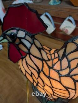 Vintage Stained Glass Type Tiffany Style Rooster Chicken Table Lamp Night Light