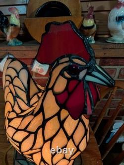 Vintage Stained Glass Type Tiffany Style Rooster Chicken Table Lamp Night Light