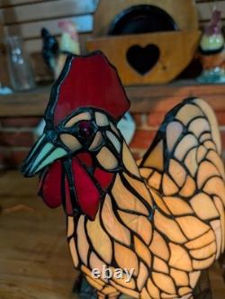 Vintage Stained Glass Type Tiffany Style Rooster Chicken Table Lamp Night Light