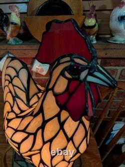 Vintage Stained Glass Type Tiffany Style Rooster Chicken Table Lamp Night Light