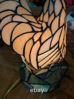 Vintage Stained Glass Type Tiffany Style Rooster Chicken Table Lamp Night Light