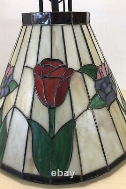 Vintage Stained Glass Wrought Iron Hanging Chandelier Swag Lamp Applebee's Tulip